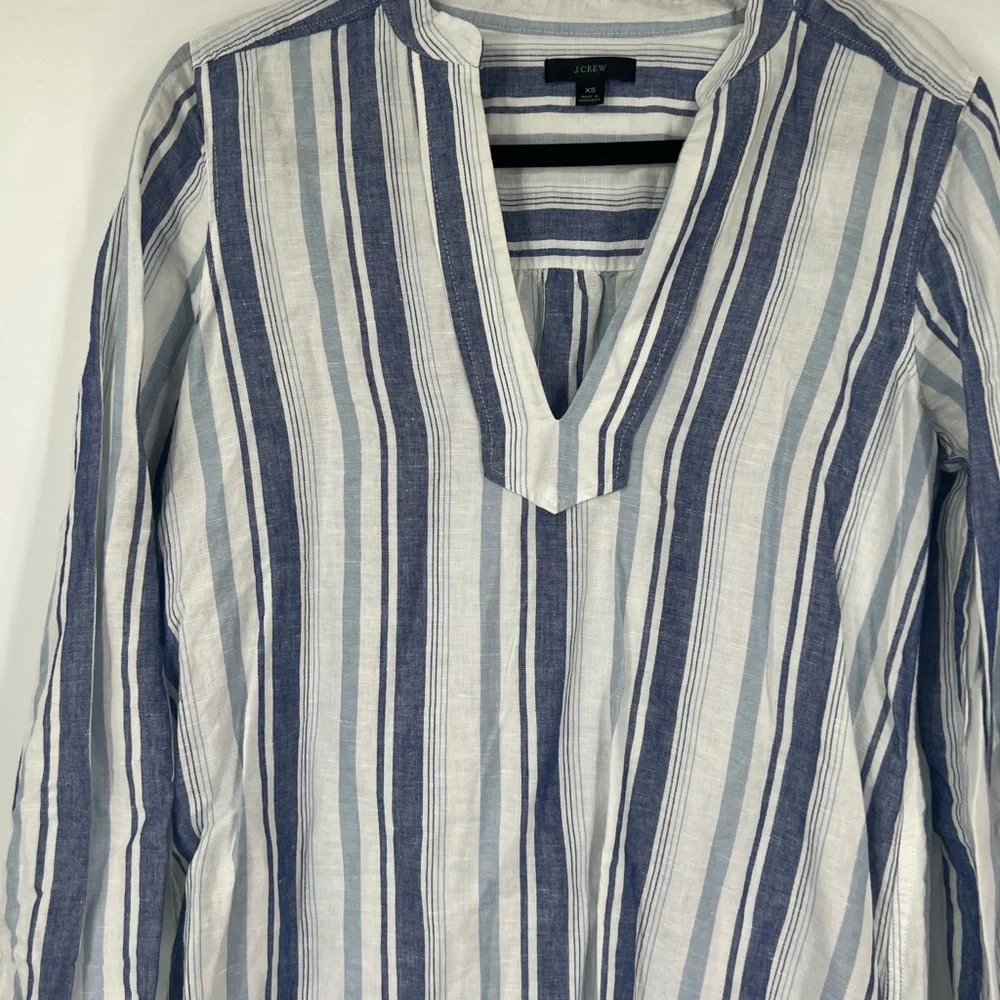 J. Crew Cotton-Linen V-Neck Tunic Top Striped